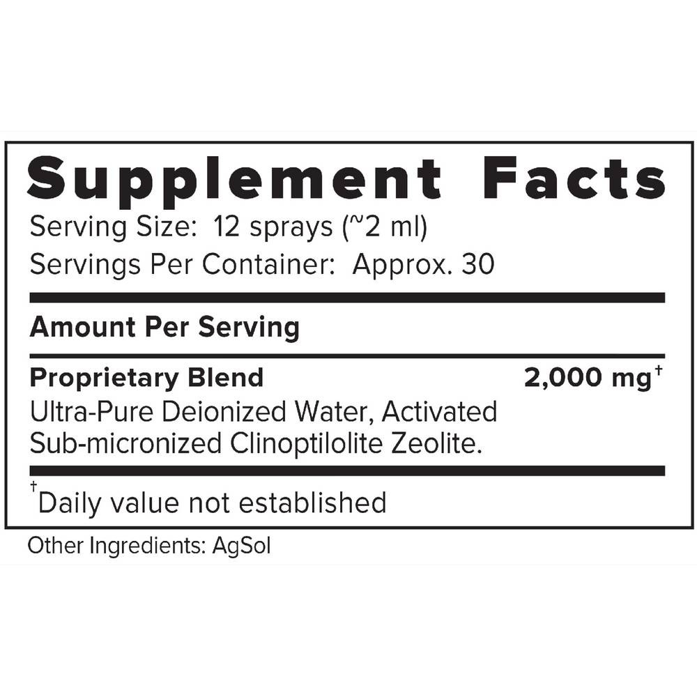 ACZ Nano Zeolite supplement facts panel, 30 servings