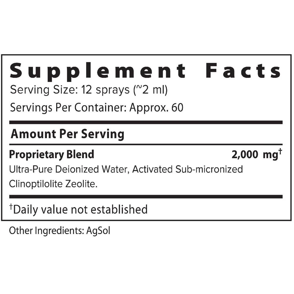ACZ Nano Zeolite supplement facts panel, 60 servings