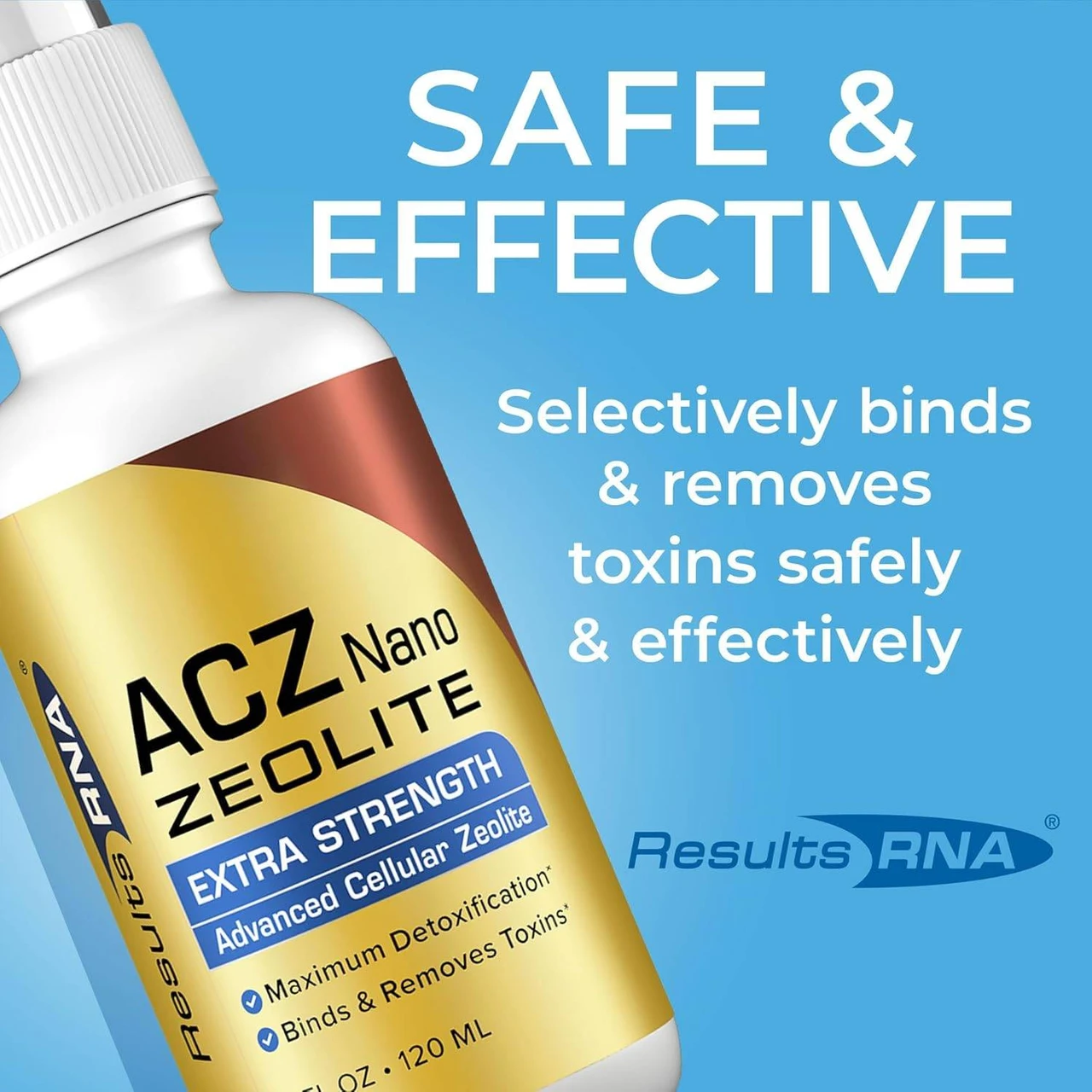 Close-up of the ACZ Nano Zeolite spray bottle on a blue background