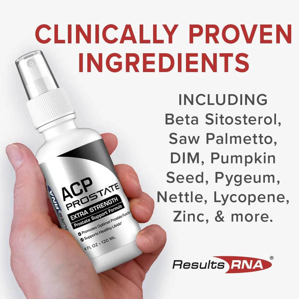 Hand holding the spray bottle with ingredient list including saw palmetto and pygeum
