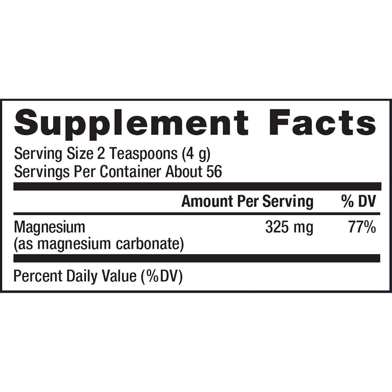 Plain CALM supplement facts panel, about 56 servings