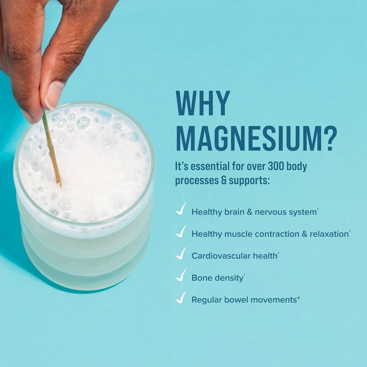 Hand stirring a fizzing glass, why magnesium graphic