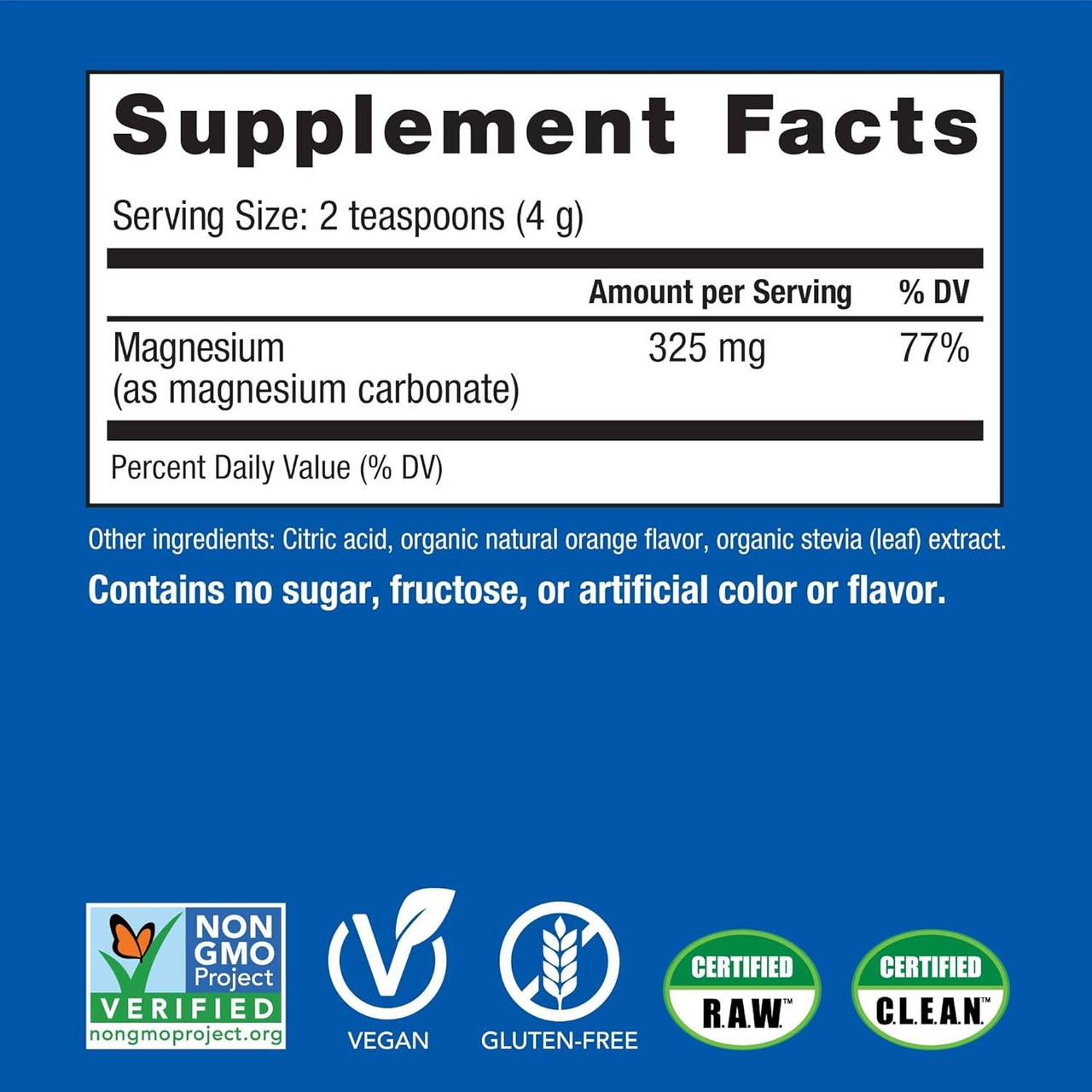 CALM Orange supplement facts with certification icons