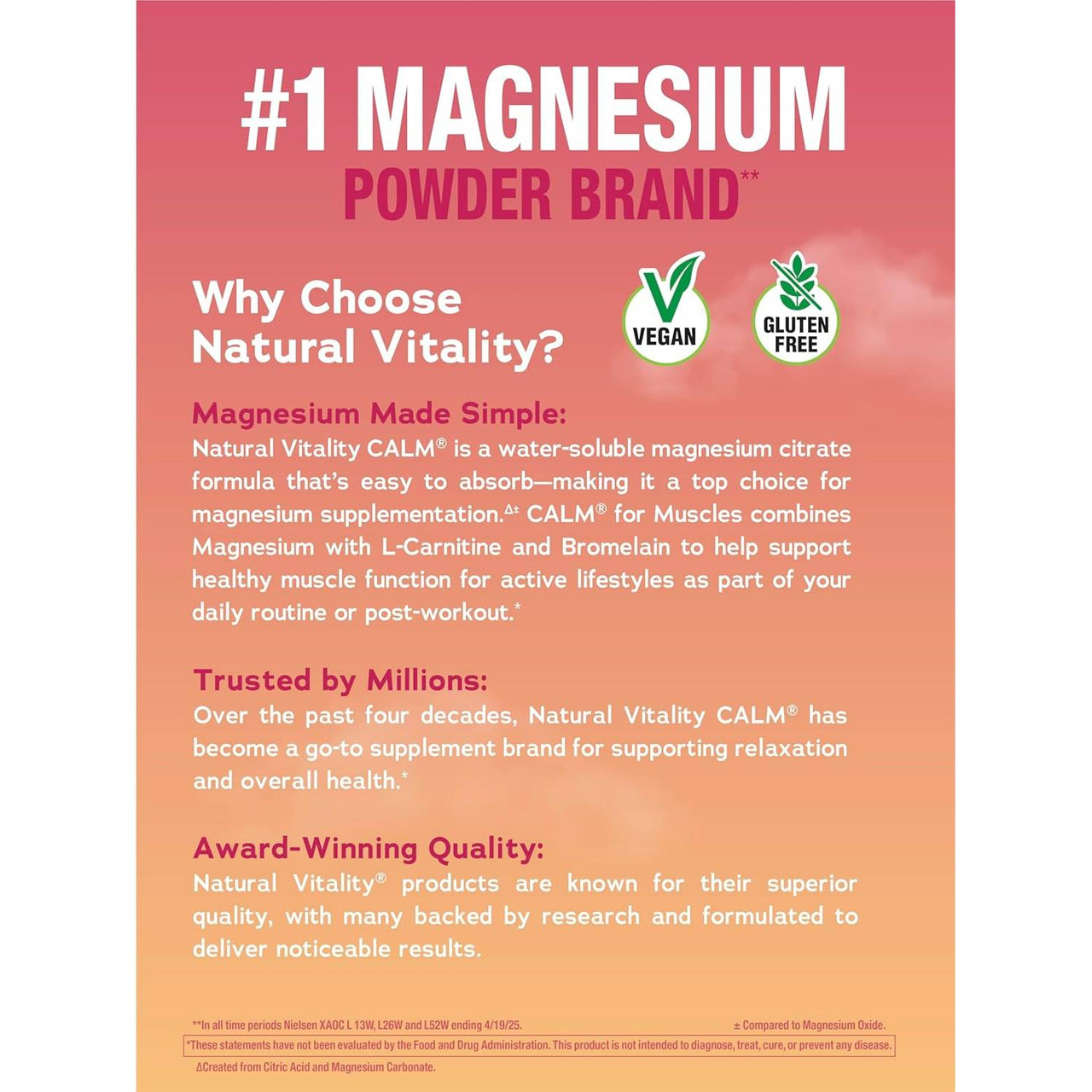 CALM Muscles number one magnesium powder brand vegan gluten free pillars graphic