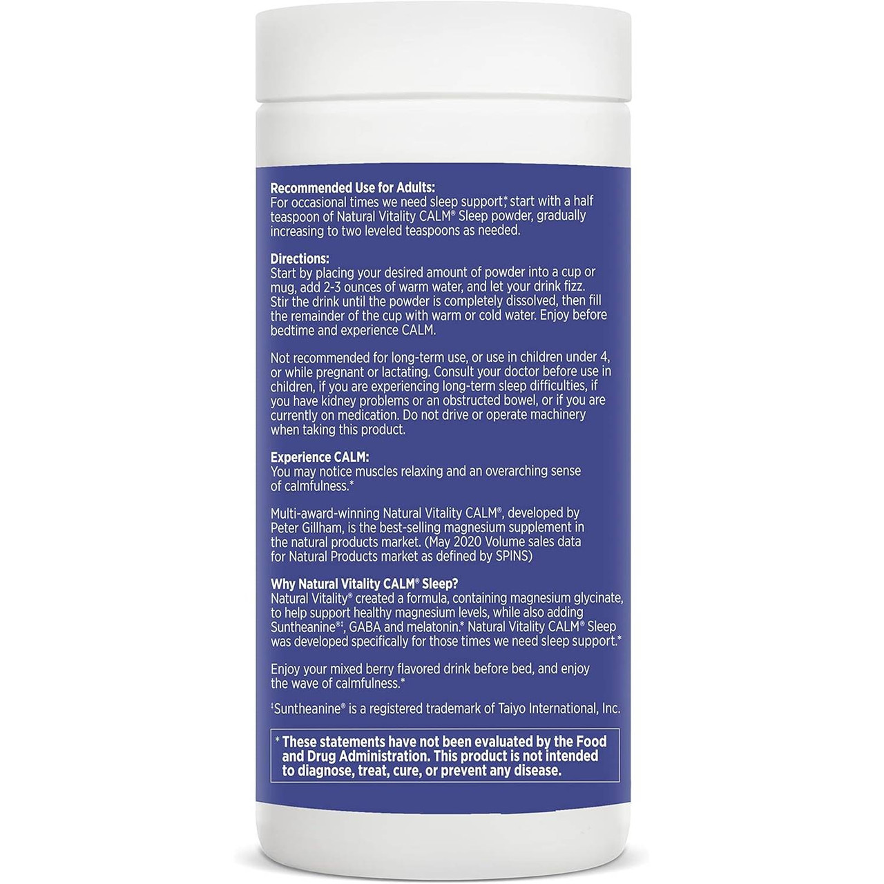 Natural Vitality CALM Sleep Magnesium Citrate & Melatonin Powder - 6 Ounces