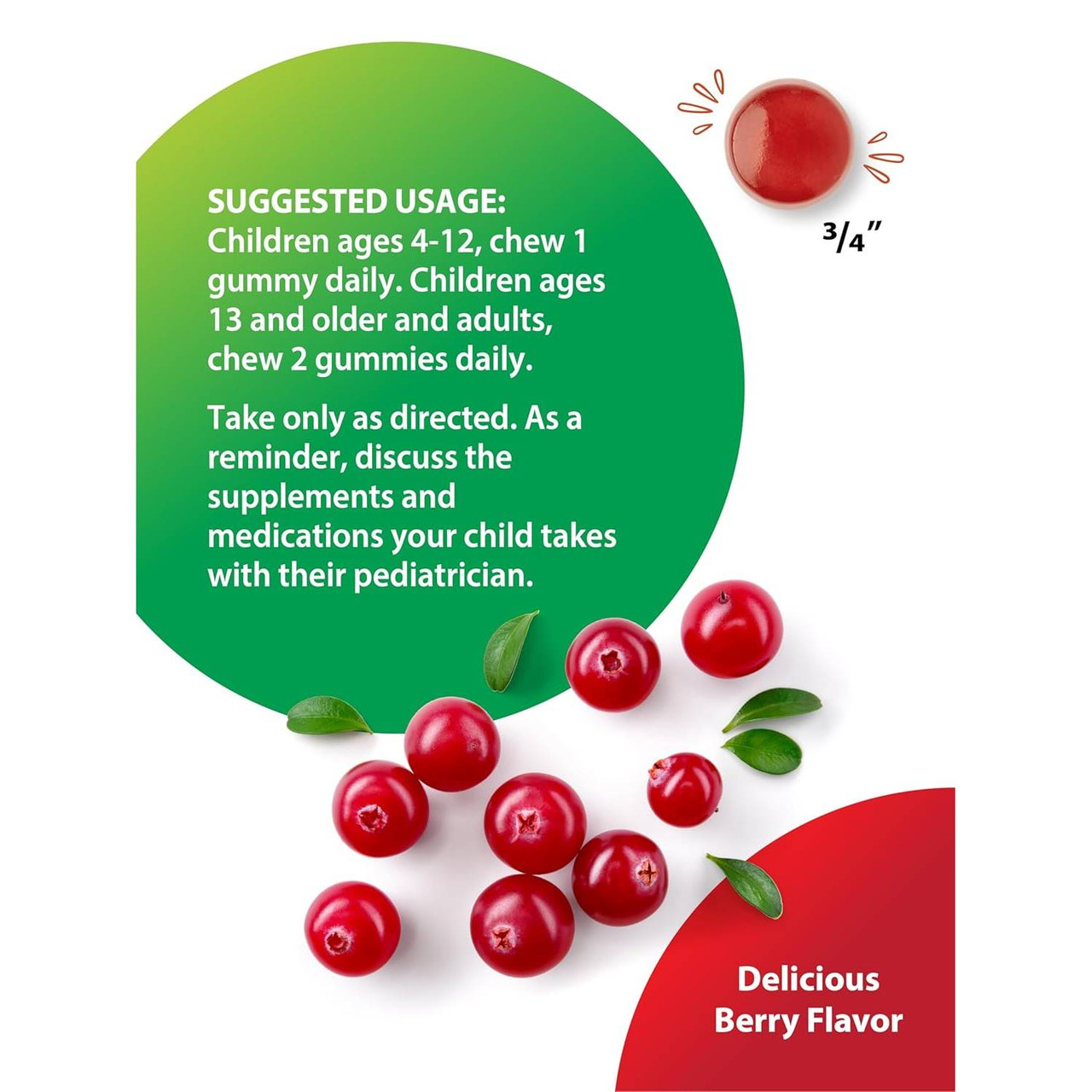 Probiolicious suggested usage star gummy size beside berry gummies graphic