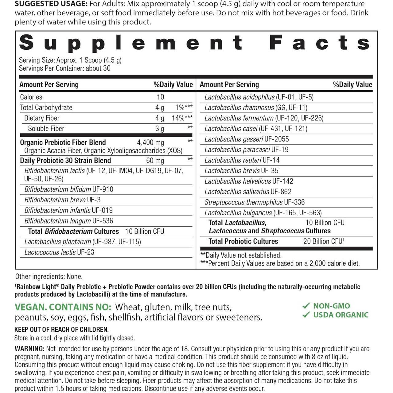 Rainbow Light Organic Daily Probiotic 20 Billion + Prebiotic Powder - 4.76Oz Powder