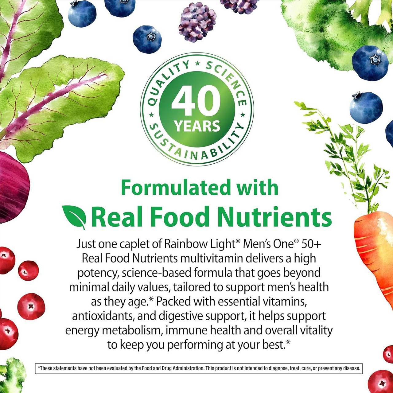 Rainbow Light Formulated with Real Food Nutrients 40 years produce graphic