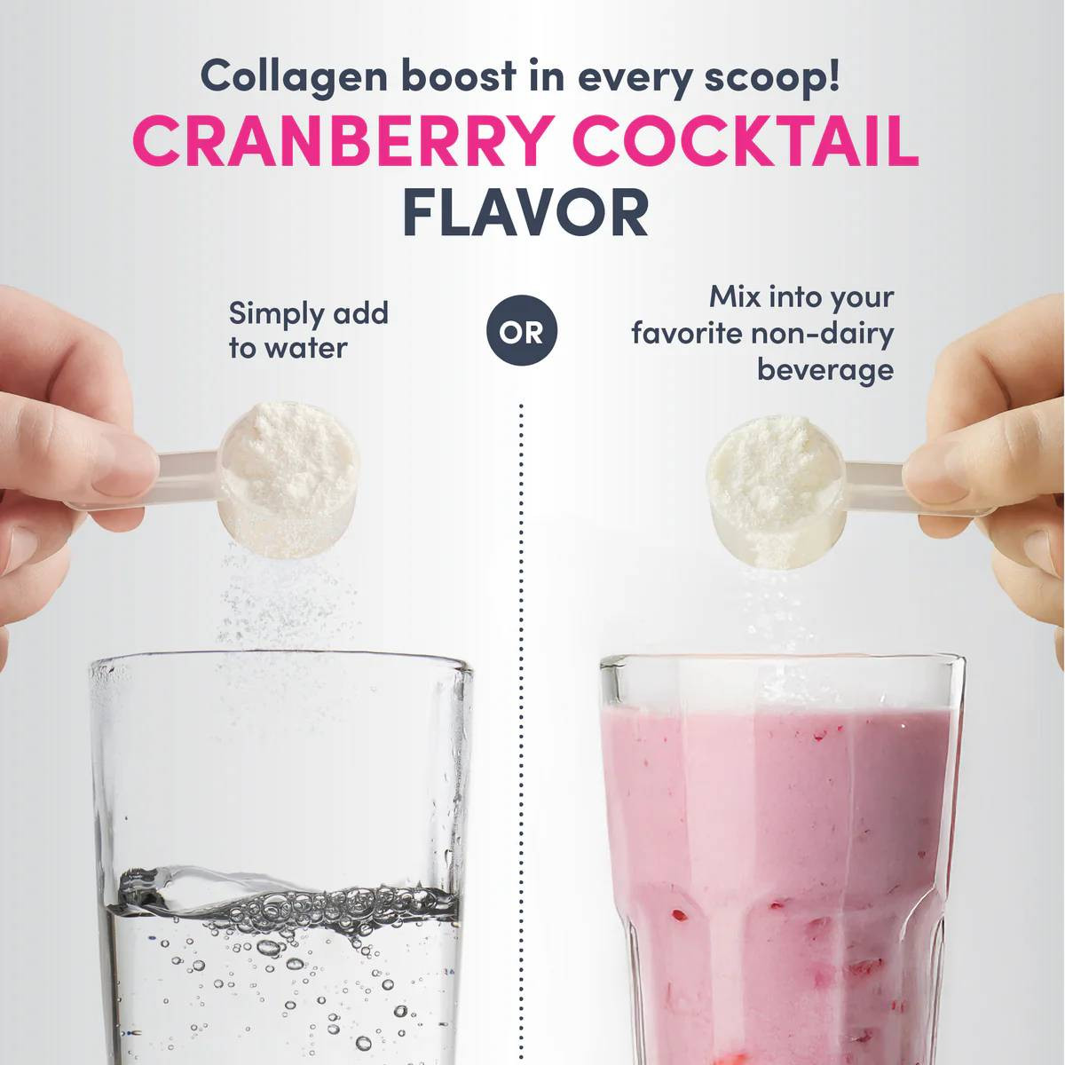 Beauty Infusion cranberry scoop into water or non-dairy beverage graphic