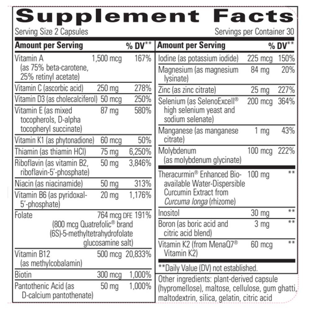 Clinical Nutrients HP supplement facts panel, 2 capsule serving