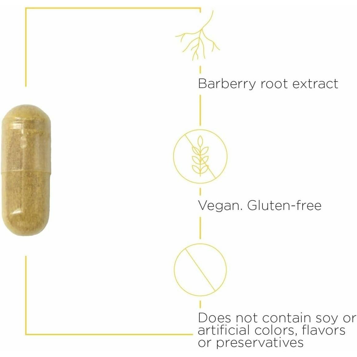 Berberine Complex capsule with barberry root extract, vegan and gluten-free callouts