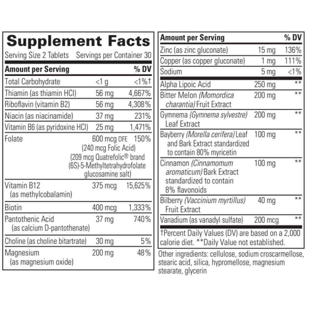 Glycemic Manager supplement facts panel