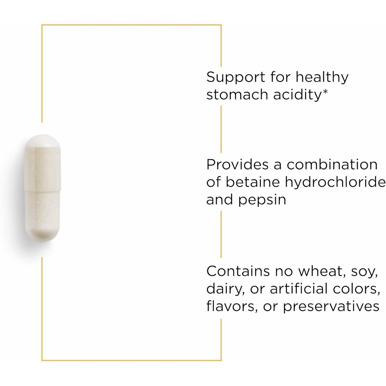 Betaine HCl capsule stomach acidity pepsin free-from benefits graphic