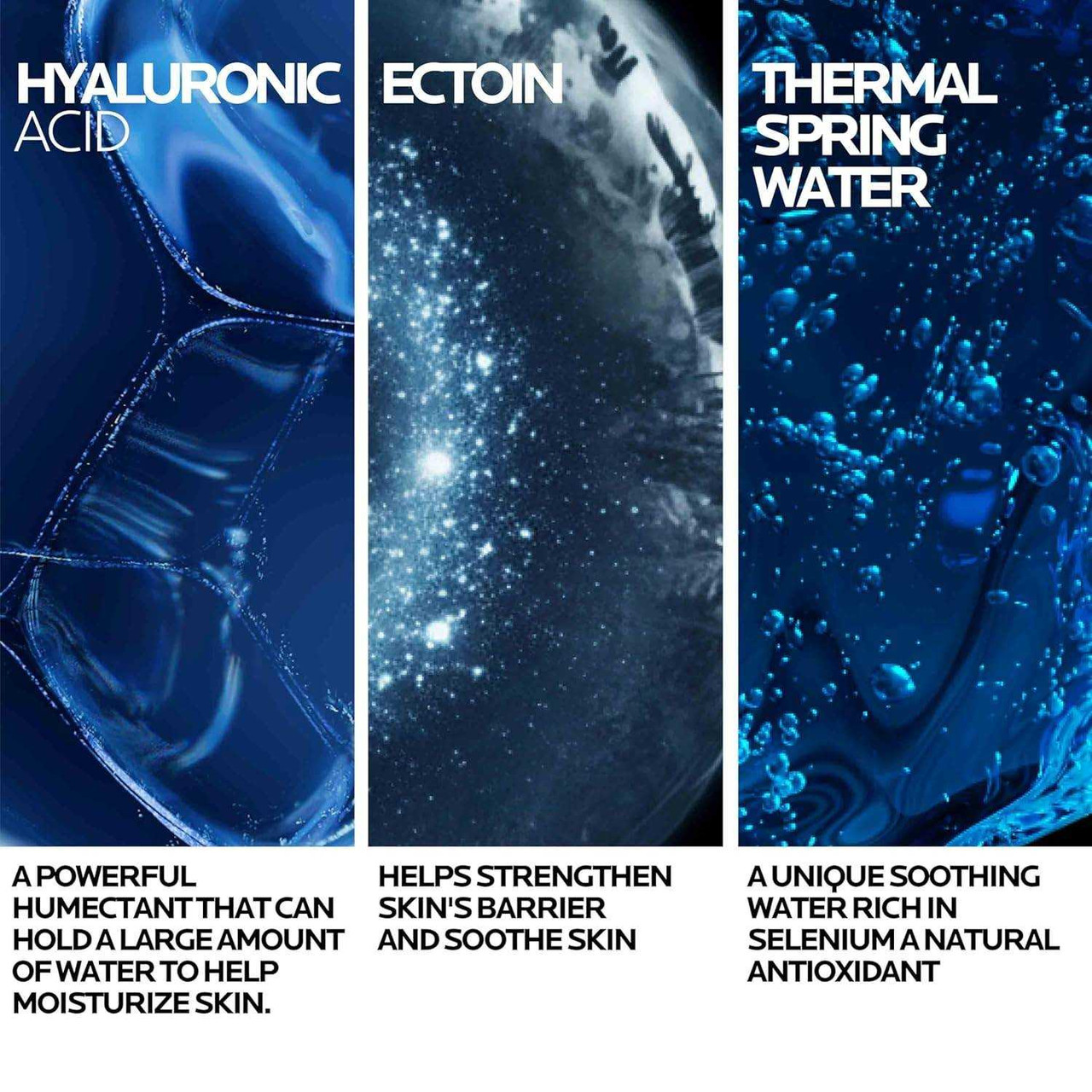 Hyaluronic acid, ectoin and thermal spring water ingredient panels