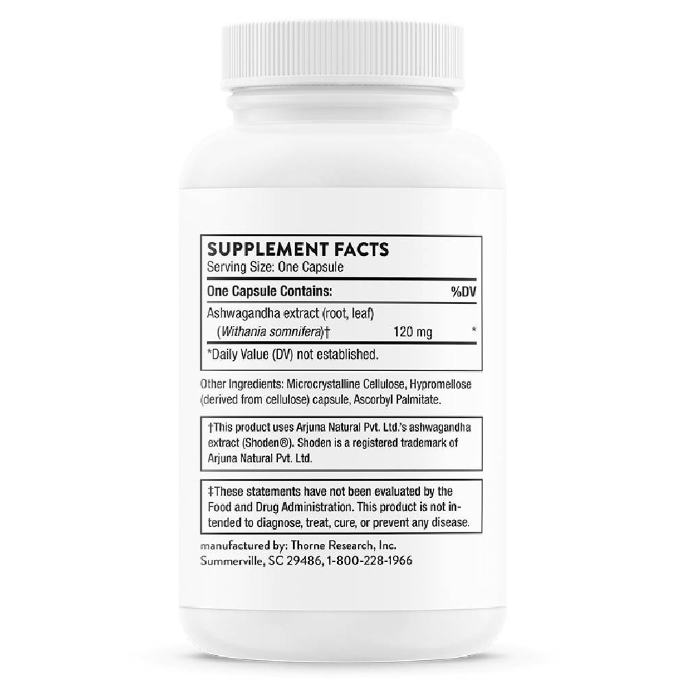 Back of the Ashwagandha bottle with supplement facts