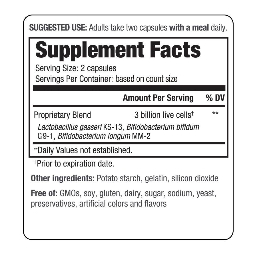 Kyo-Dophilus Daily 180-count supplement facts 3 billion CFU Friendly Trio panel