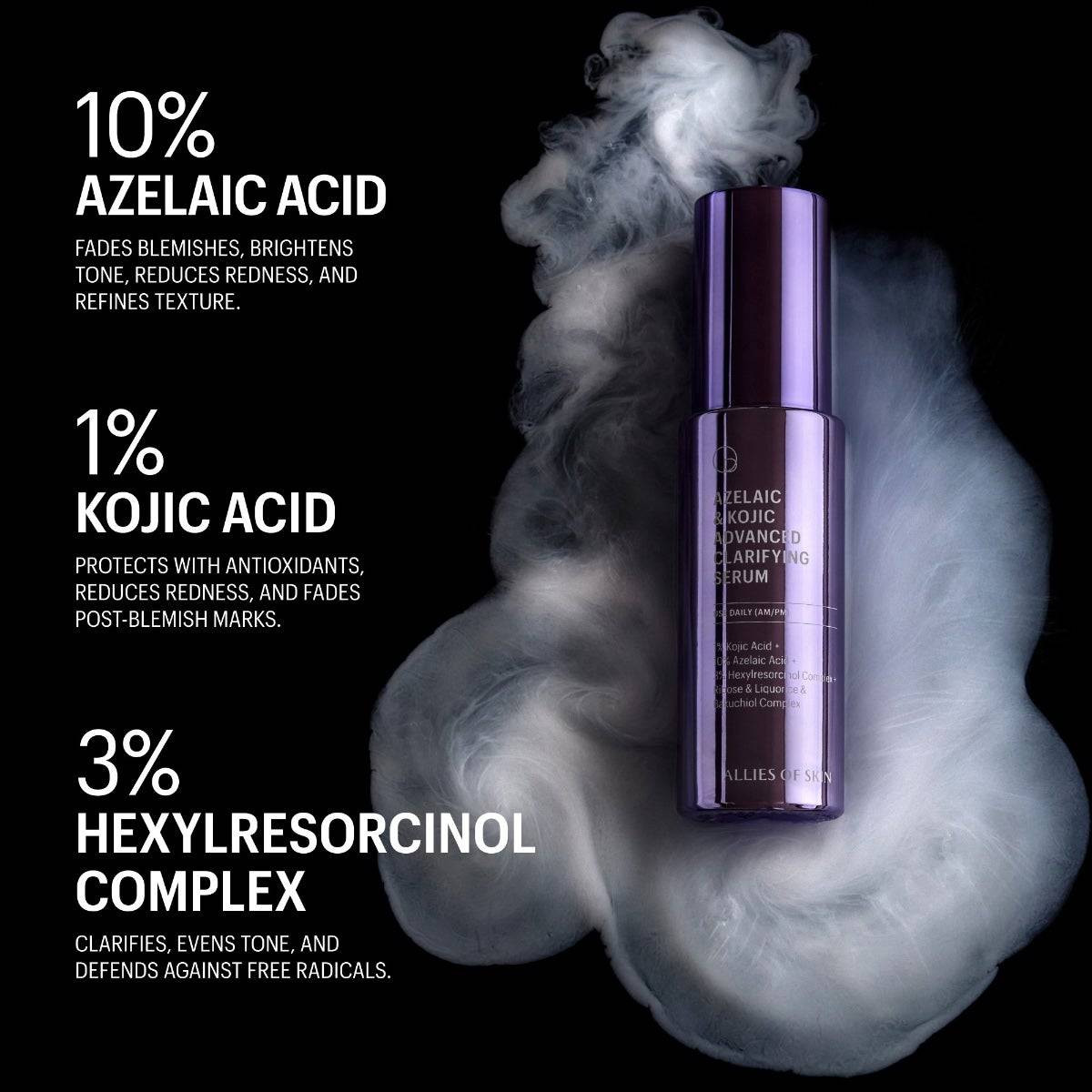 Allies of Skin serum in smoke with azelaic, kojic and hexylresorcinol percentages