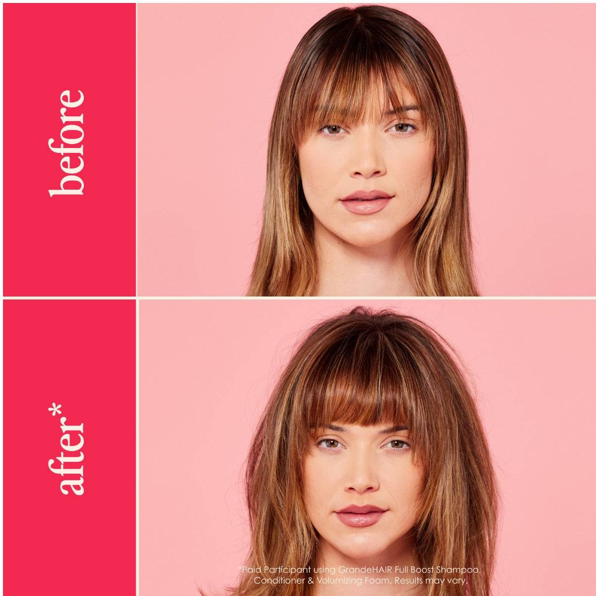 Full Boost Conditioner before and after fuller bangs hairline comparison