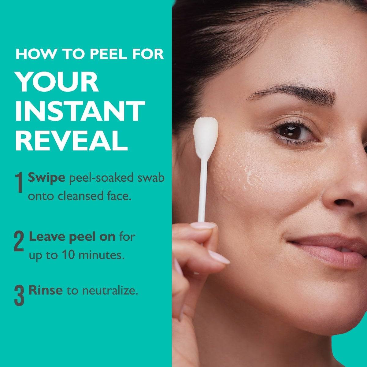 How to peel for your instant reveal three-step swab instructions graphic