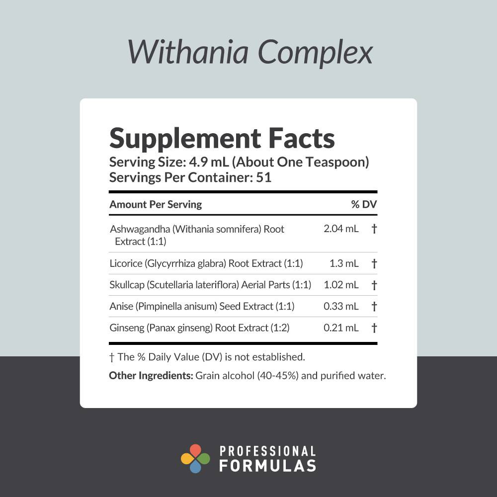 Withania Complex supplement facts ashwagandha licorice skullcap panel