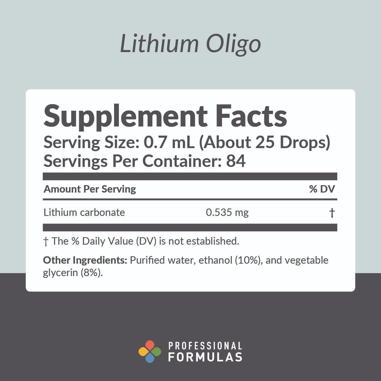 Lithium Oligo supplement facts 0.535 mg lithium per serving panel