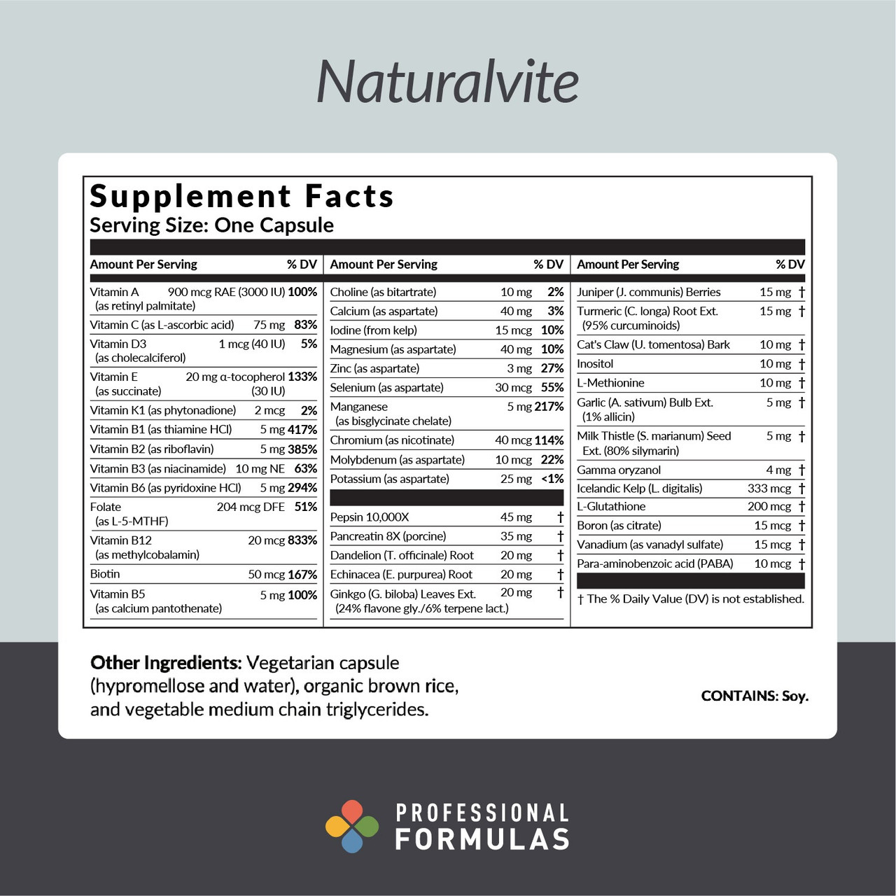 Professional Formulas Naturalvite Caps - 60 Capsules