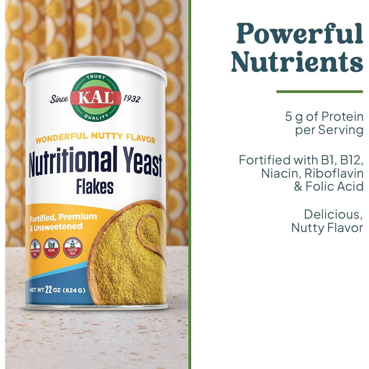 KAL Supplements Nutritional Yeast Flakes Unflavored - 624 Grams