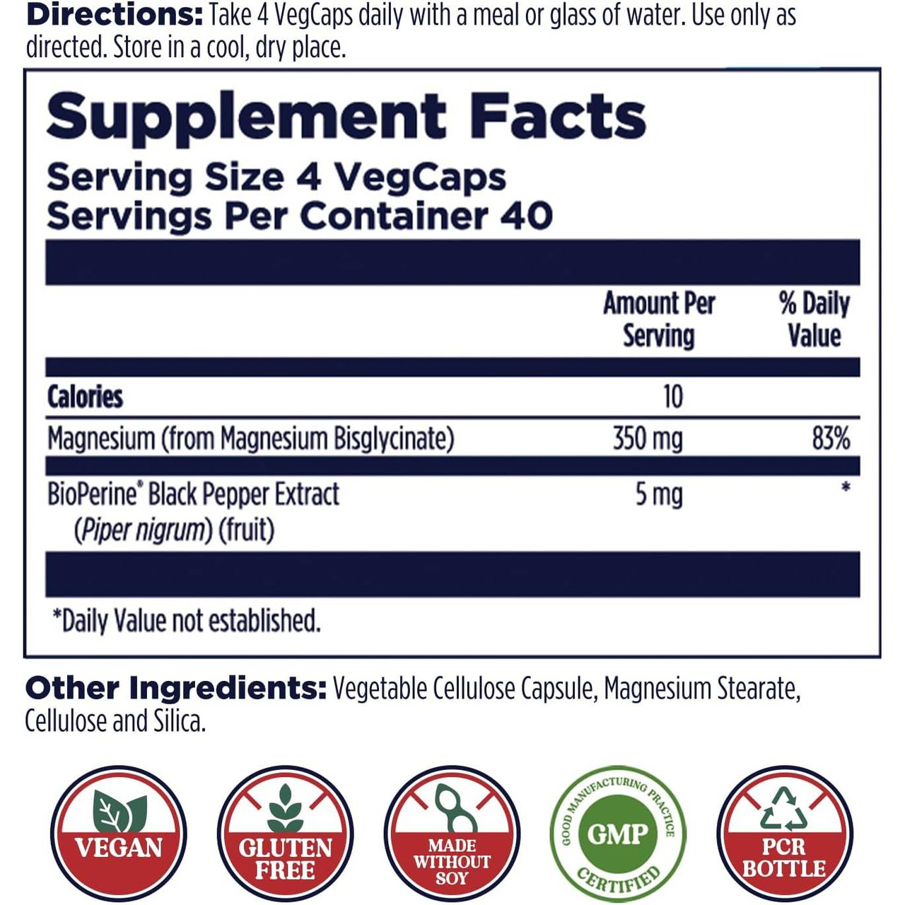 KAL Supplements Magnesium Glycinate 350 - 160 Capsules