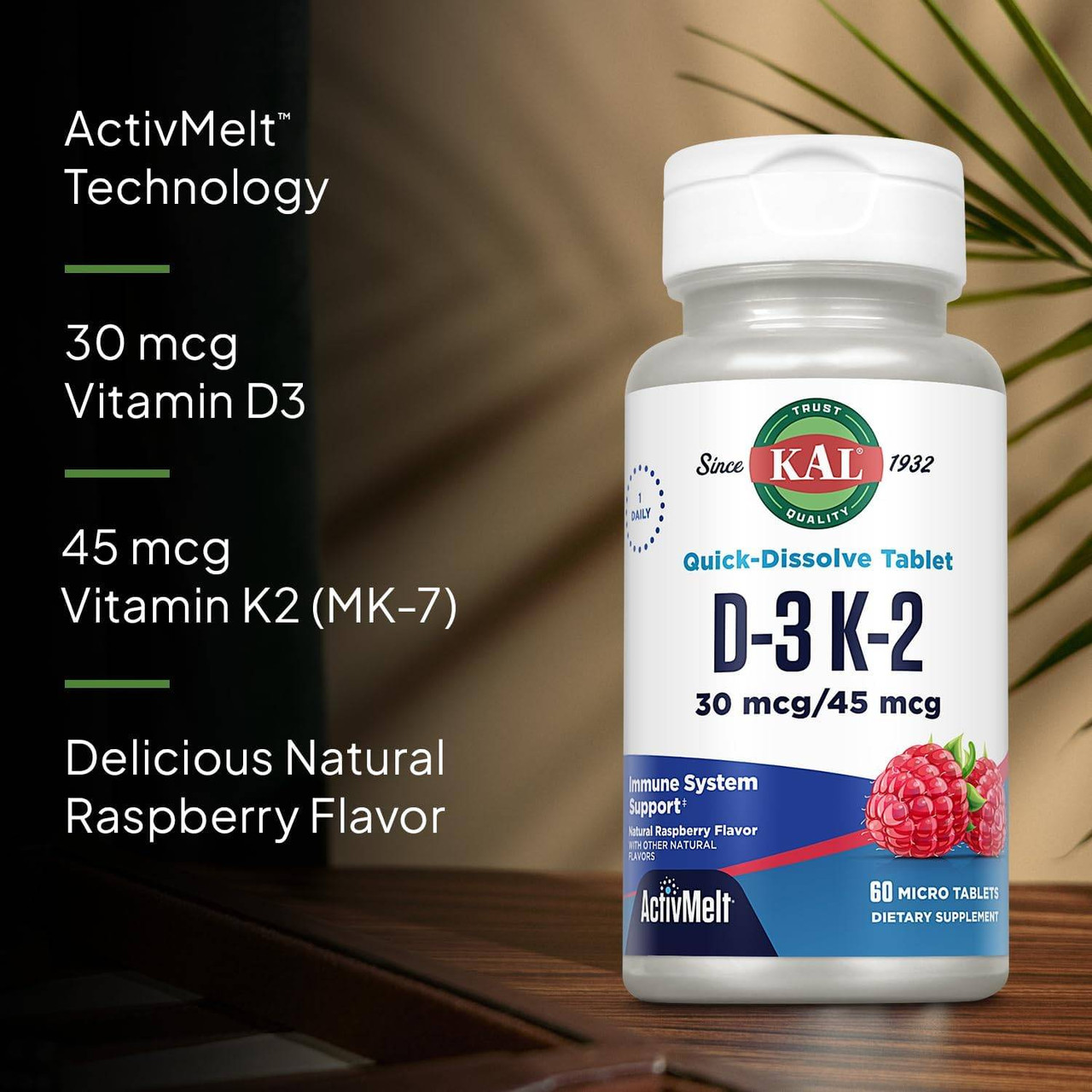 D3 K2 ActivMelt raspberry, ActivMelt technology benefits graphic