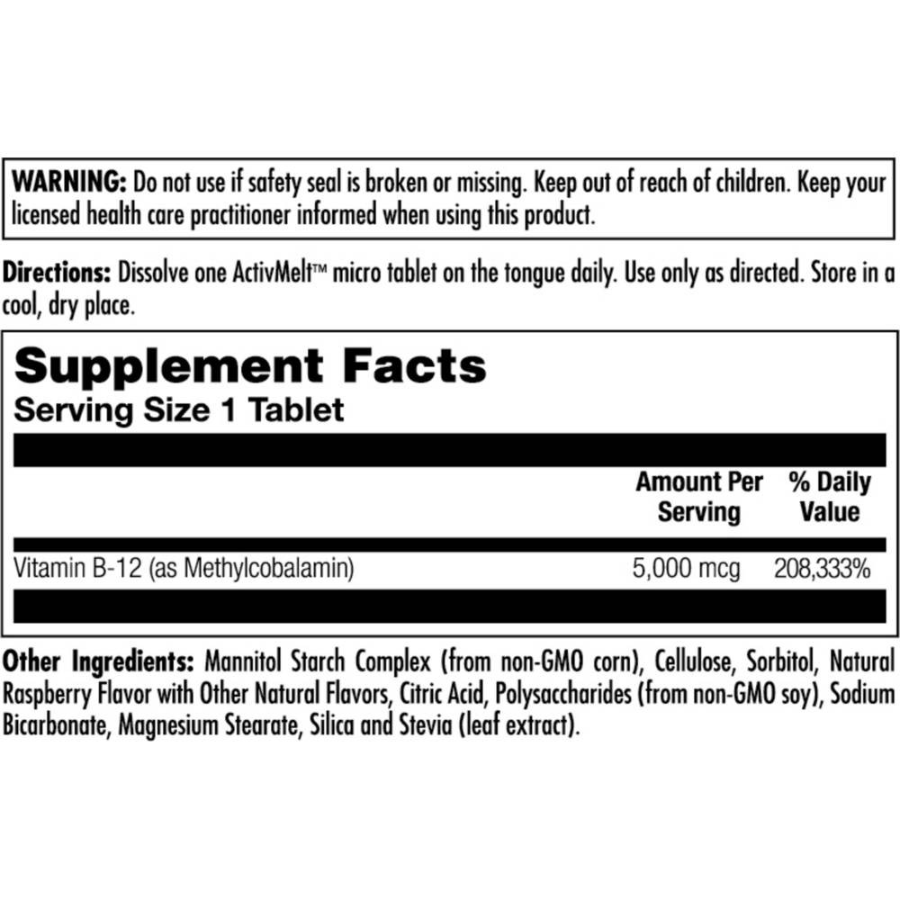 KAL Supplements B12 Methylcobalamin 5,000 mcg Raspberry - 90 Tablets