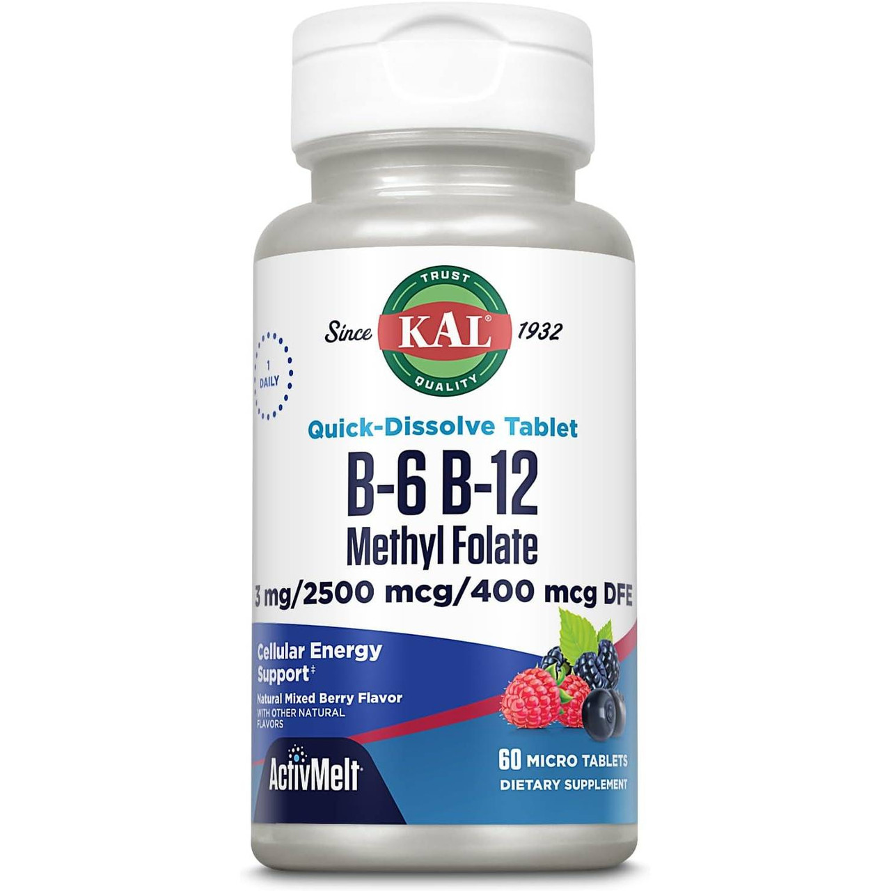 KAL Supplements B6 B12 Methyl Folate ActivMelt Berry - 60 Tablets