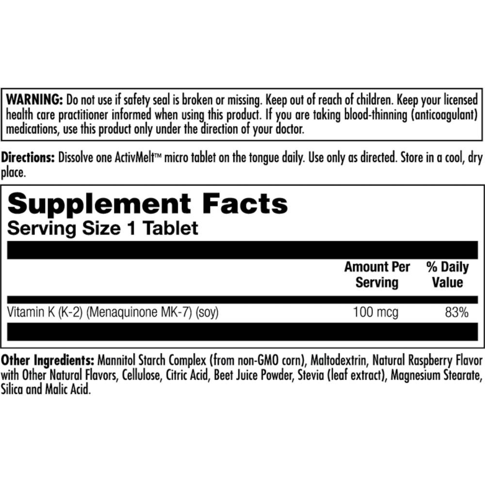 KAL Supplements K-2 MK-7 ActivMelt GF Raspberry - 60 Tablets