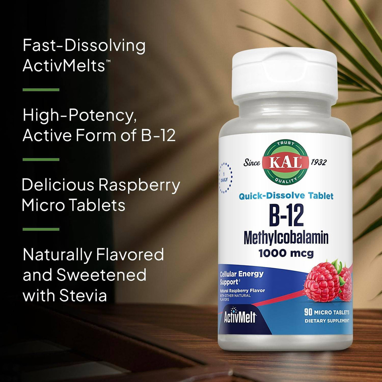 KAL B12 Methylcobalamin 1,000 mcg Raspberry - 90 Tablets