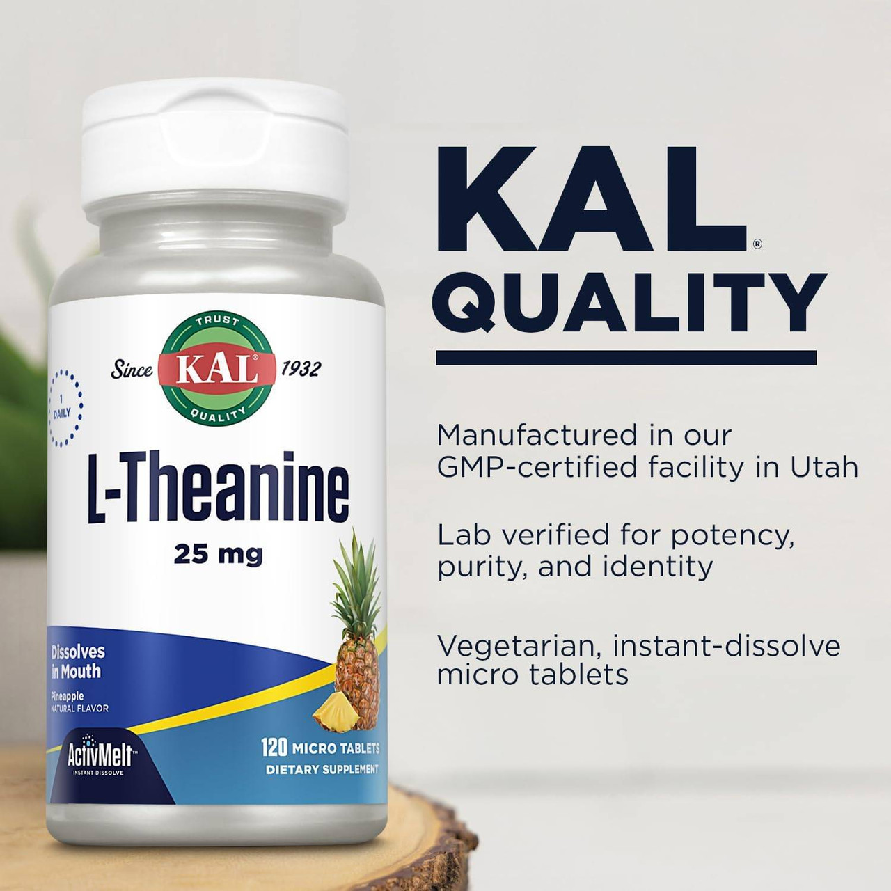 KAL L-Theanine 25 mg Pineapple - 120 Tablets