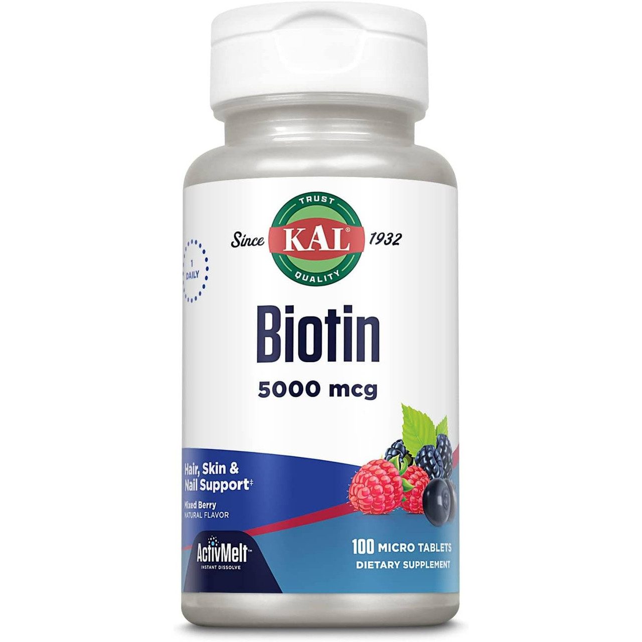 KAL Supplements Biotin 5000 mcg Mixed Berry - 100 Tablets