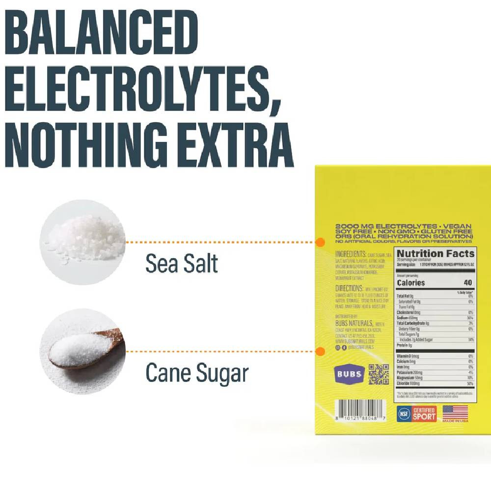 Bubs Naturals Hydrate or Die Electrolytes - Lemon - 20 Packets