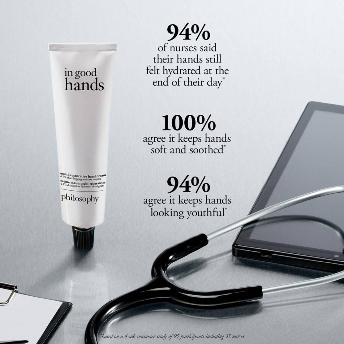 In good hands nurse clinical hydration claims with stethoscope graphic