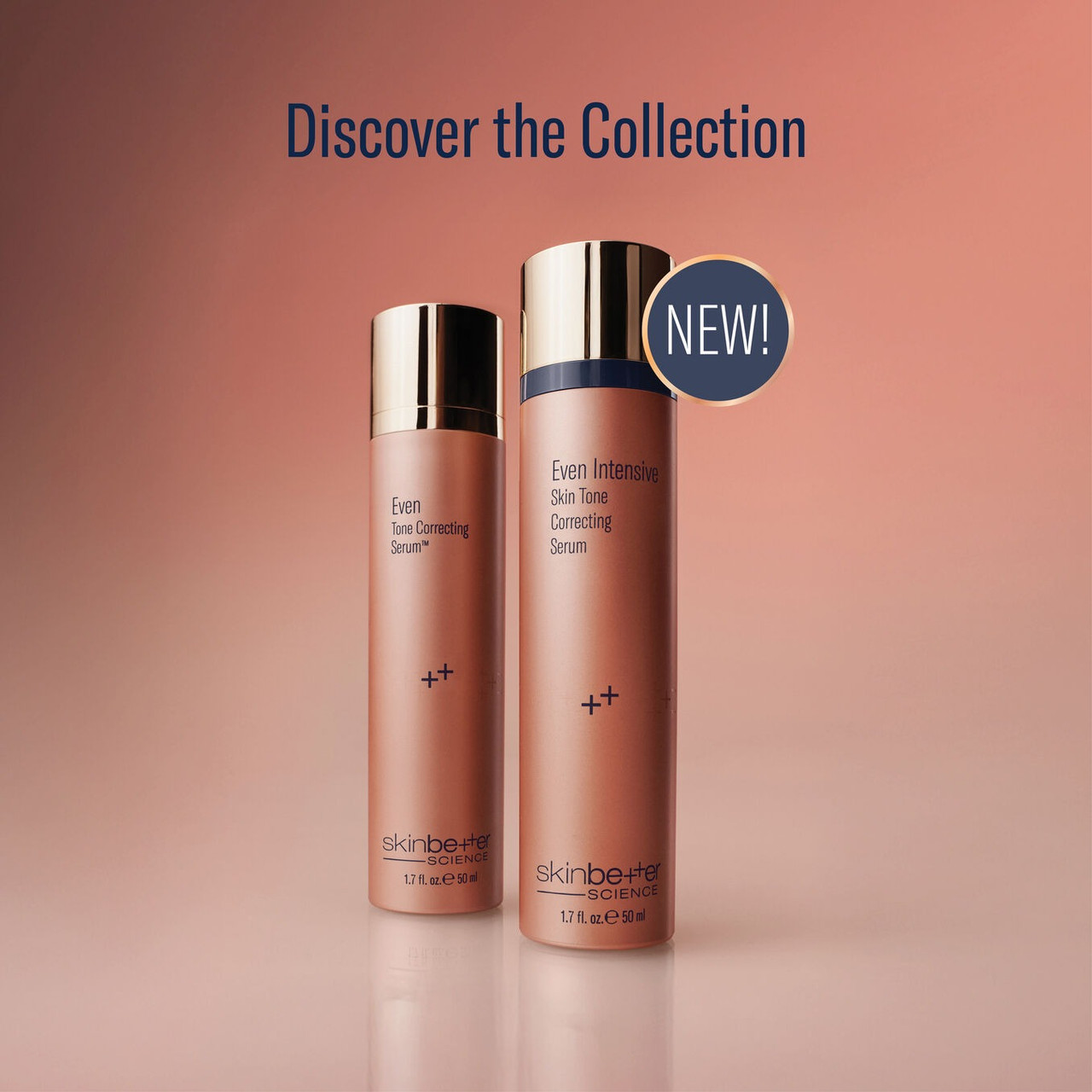 Two Skinbetter Science serum bottles, discover the collection graphic