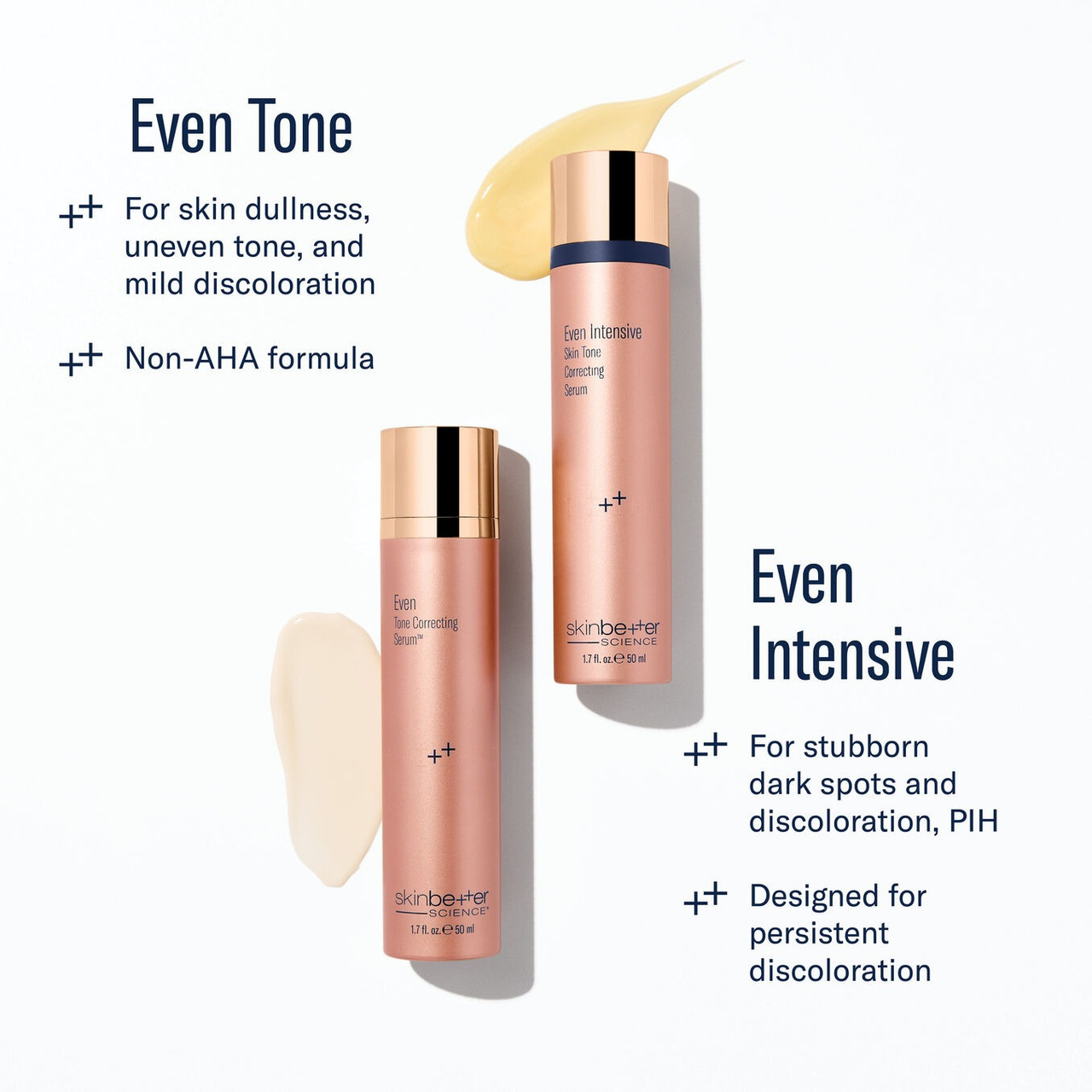 Even Tone and Even Intensive serum bottles comparison graphic