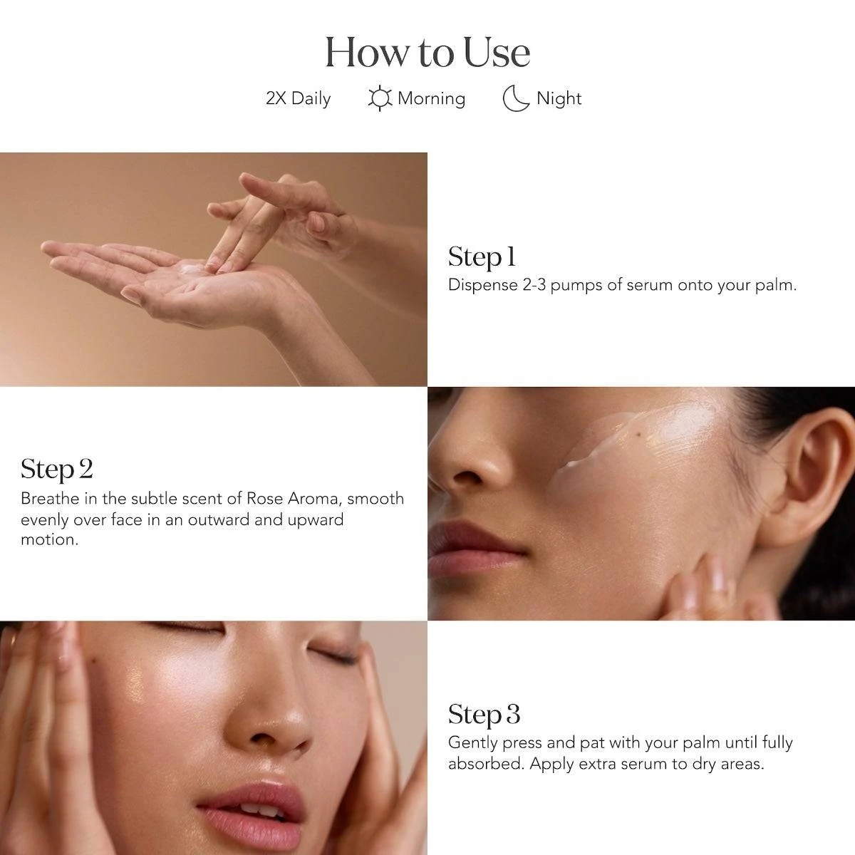 LXP Ultimate Revival Serum how to use morning and night steps graphic