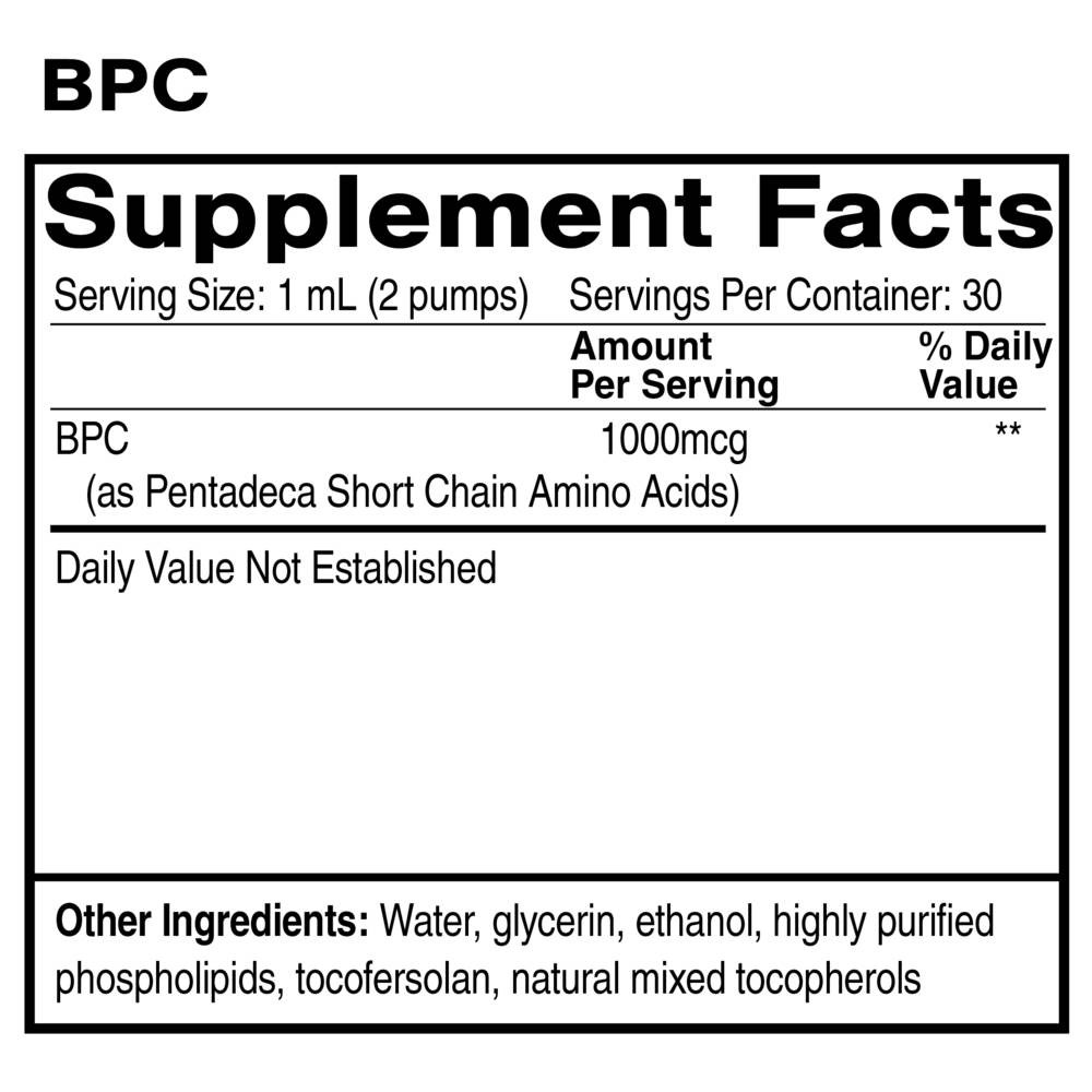 Liposomal BPC supplement facts panel