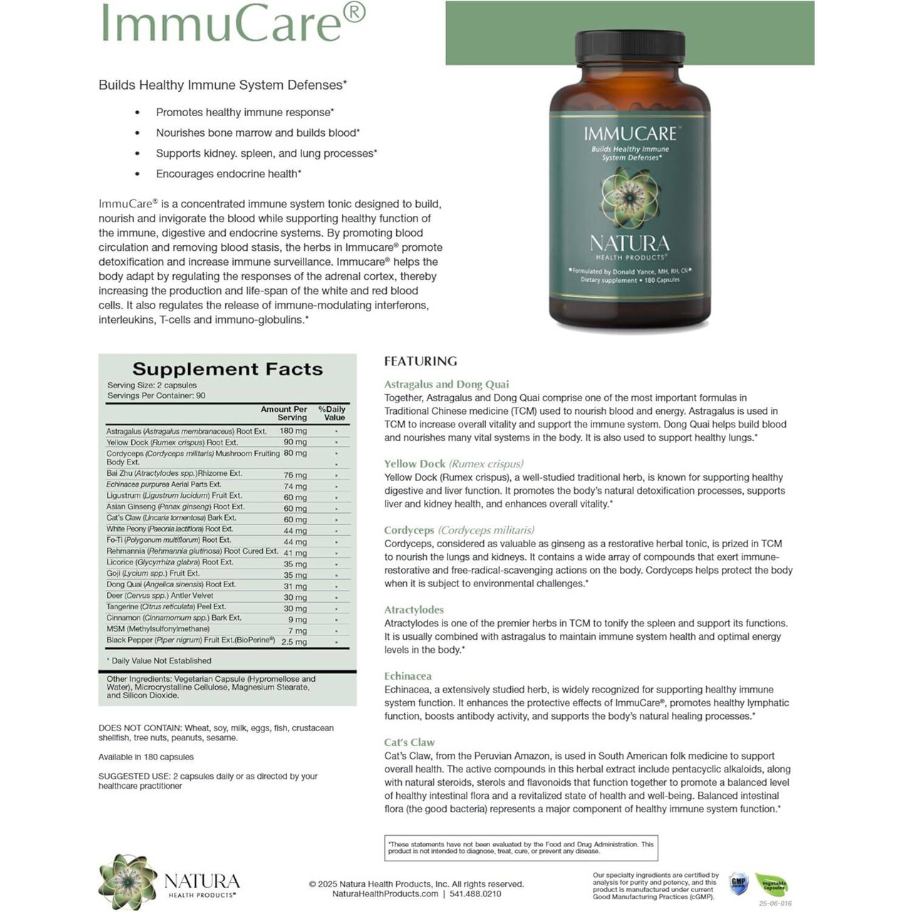 Natura Health Products Immucare - Capsules - 180 Capsules