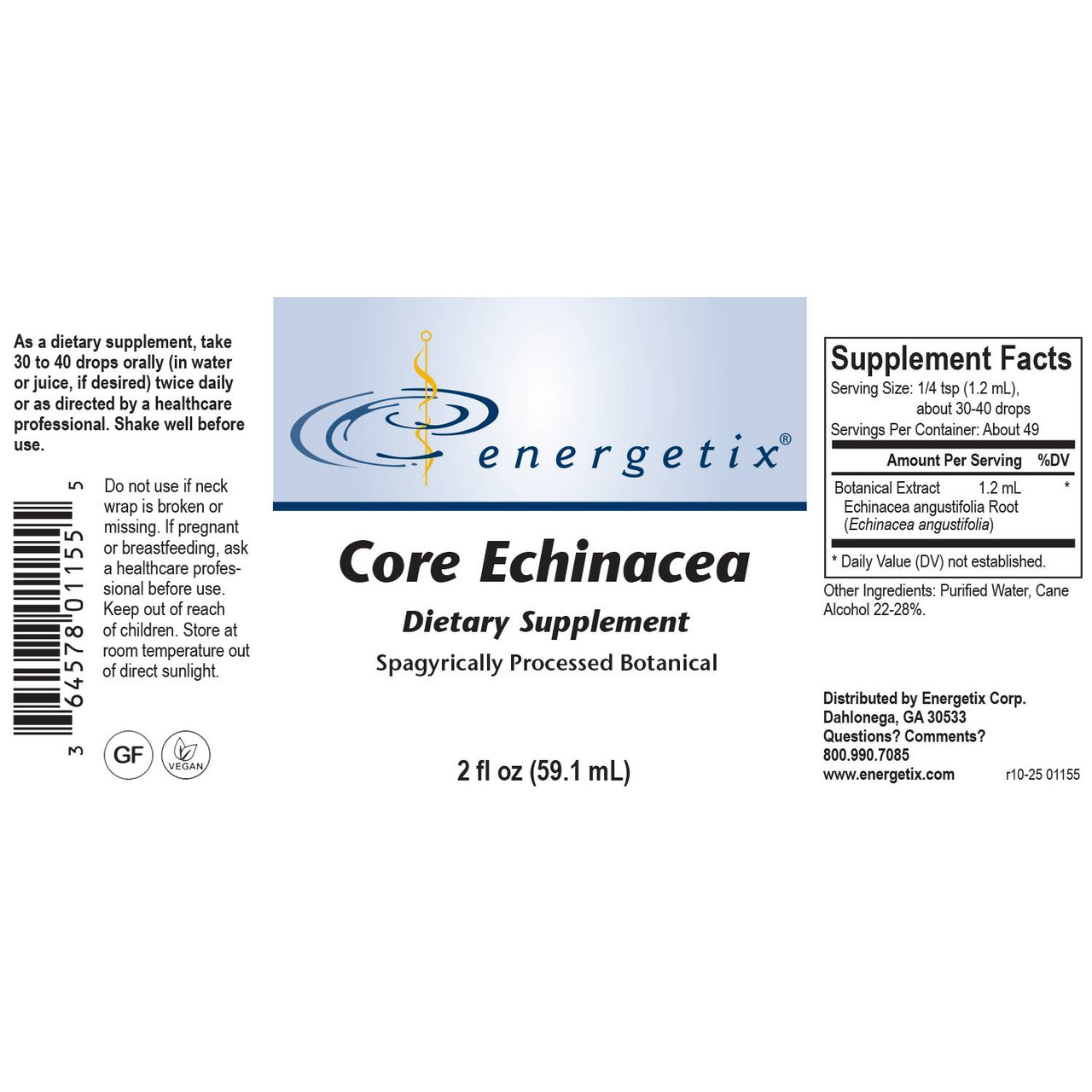 Core Echinacea Supplement Facts echinacea angustifolia root panel