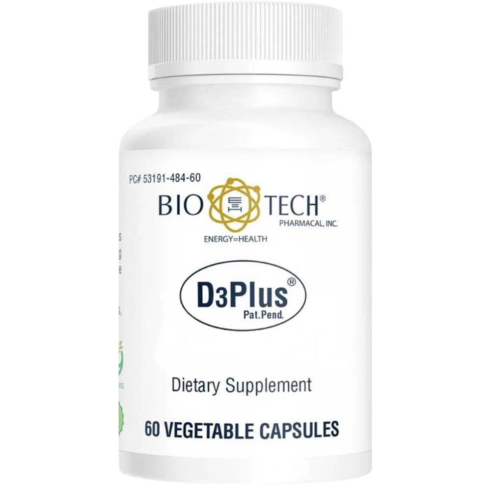 Bio-Tech Pharmacal D3Plus 60 vegetable capsules white bottle