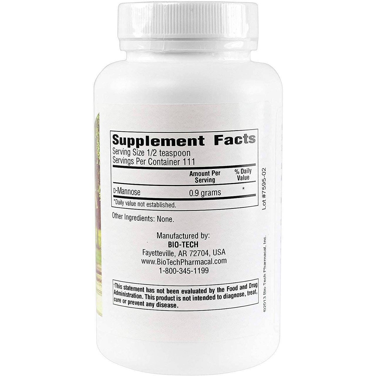 D-Mannose powder Supplement Facts D-Mannose panel