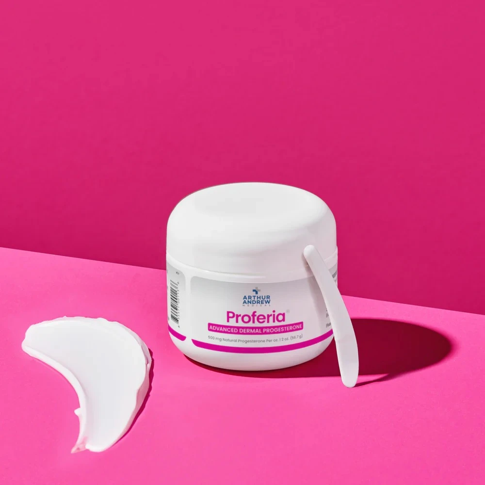 Proferia tub with applicator spatula and cream sample