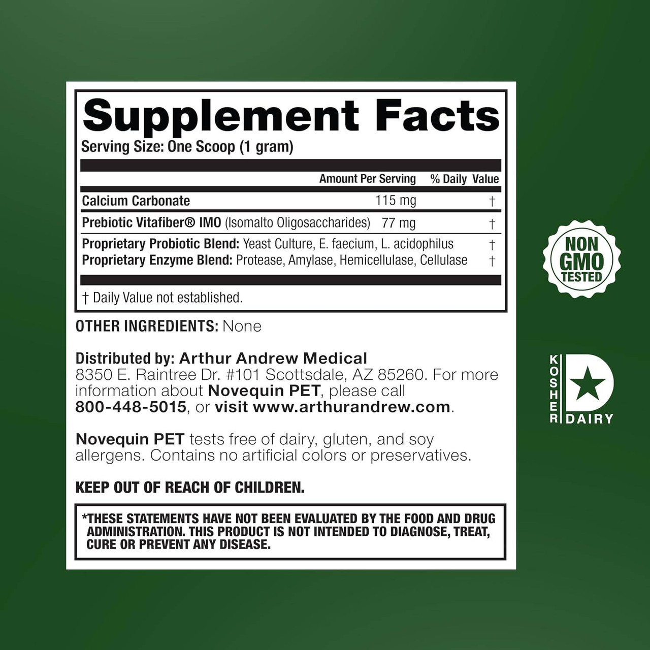 Arthur Andrew Medical Novequin PET (Digestive Probiotic Formula) Equine/Pets 90g - 90 Grams
