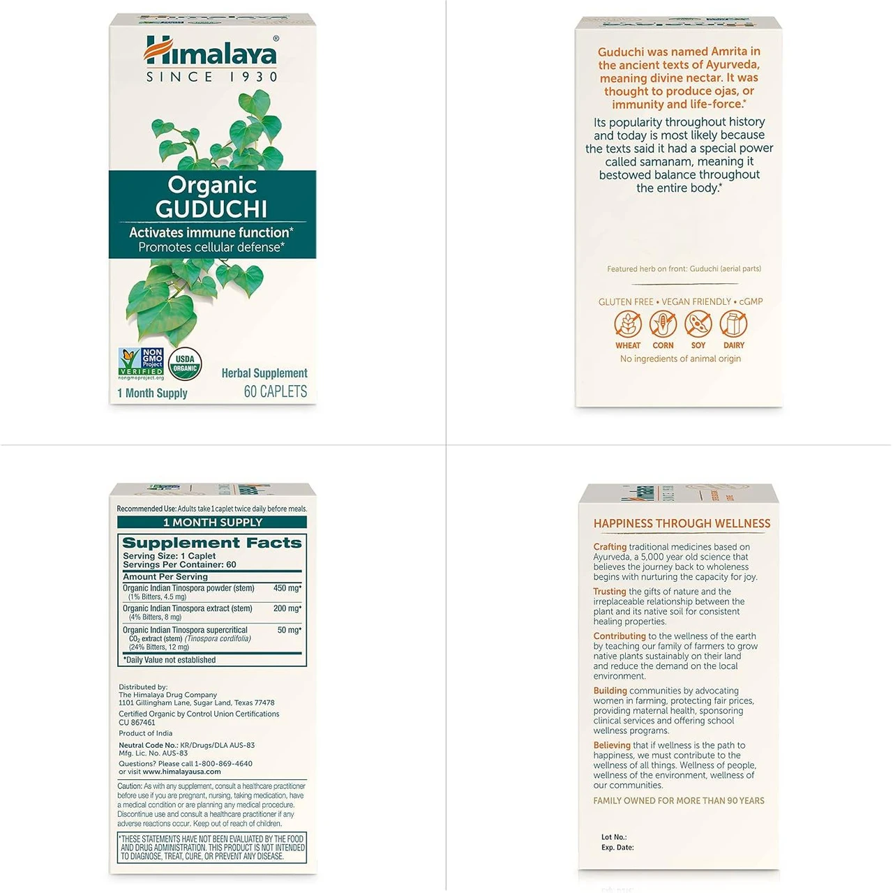 Himalaya Organic Guduchi box front, back and side panels