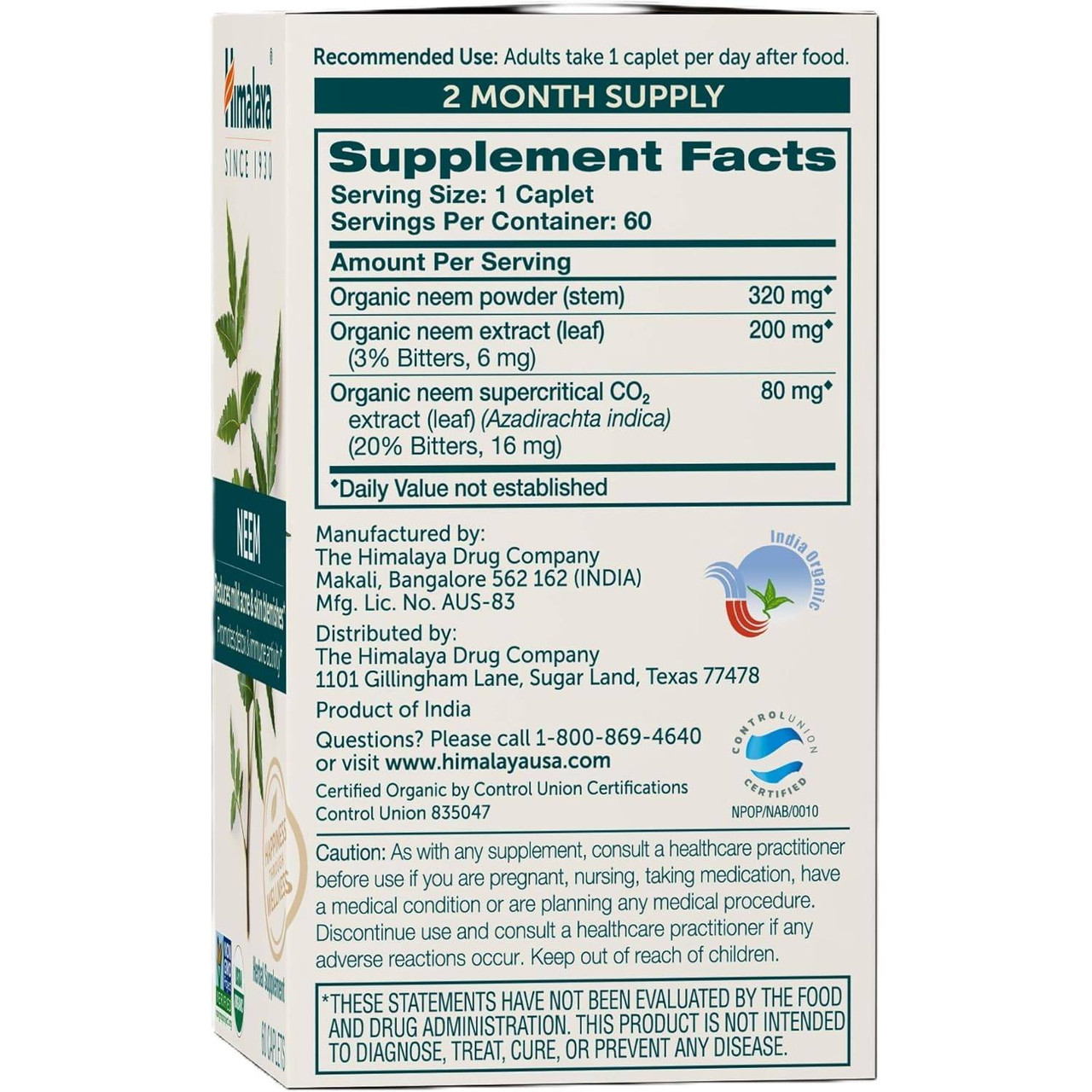 Himalaya Wellness Organic Neem - 60 Caplets