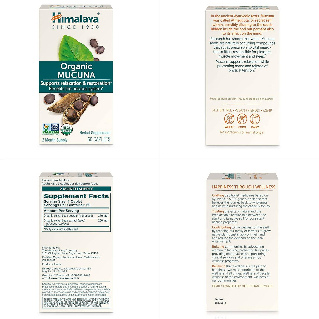 Organic Mucuna box front, back and side panels